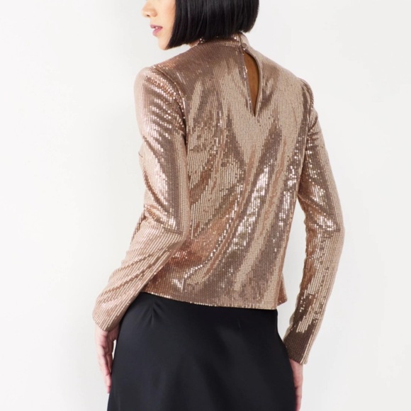 EUC gold turtleneck long sleeve sequin top blouse XS Cara Santana - Picture 2 of 4